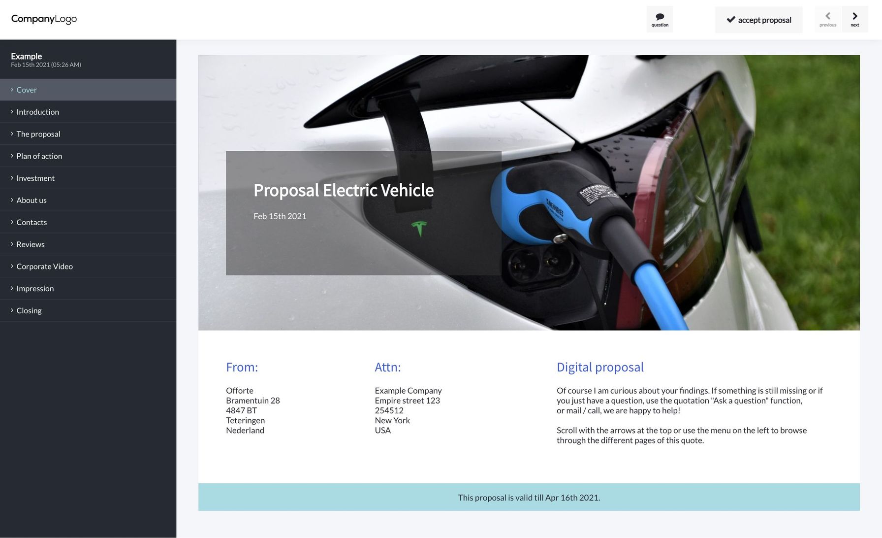 Proposal example for Electric Vehicle business