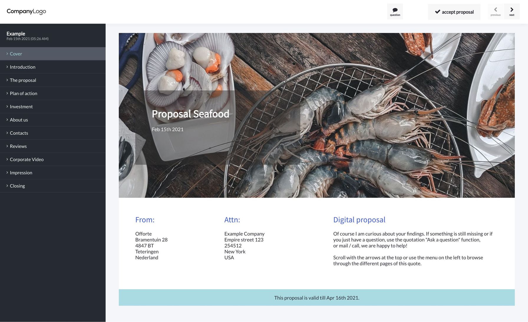 This Seafood proposal example will make you the one to catch the big fish